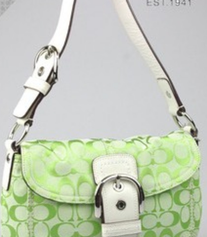 Green & White COACH Soho Sig. Pocket Flap Tote